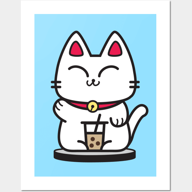 Boba Cat with Milk Tea Wall Art by plattercats